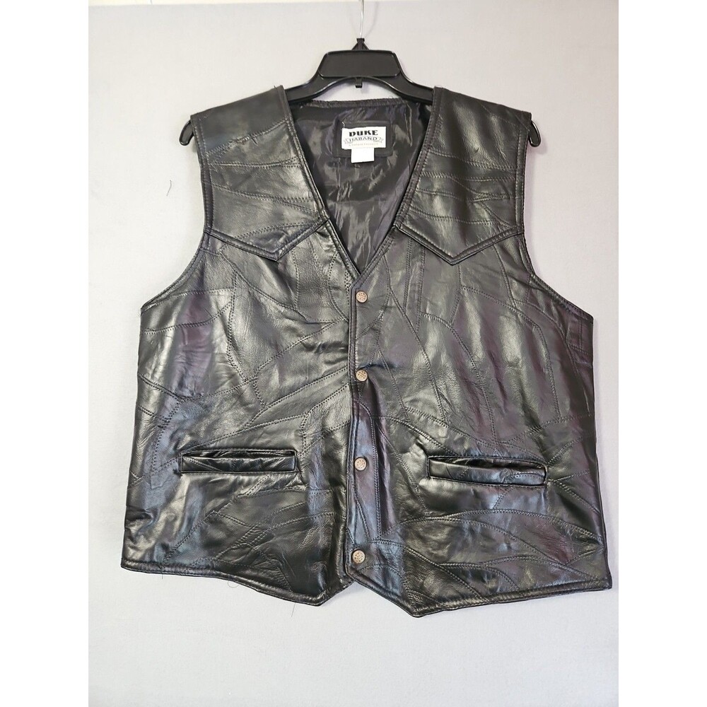 DUKE HABAND GENUINE LEATHER VEST BLACK MENS SIZE L Motorcycle Biker Western EUC